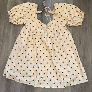 vestique Cream Polka Dot Asymmetrical Mini Dress with Navy Dots